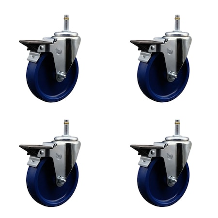 Service Caster 5'' Solid Poly Swivel 7/16'' Grip Ring Stem Caster Set with Brake, 4PK SCC-GR20S514-SPUS-PLB-716138-4